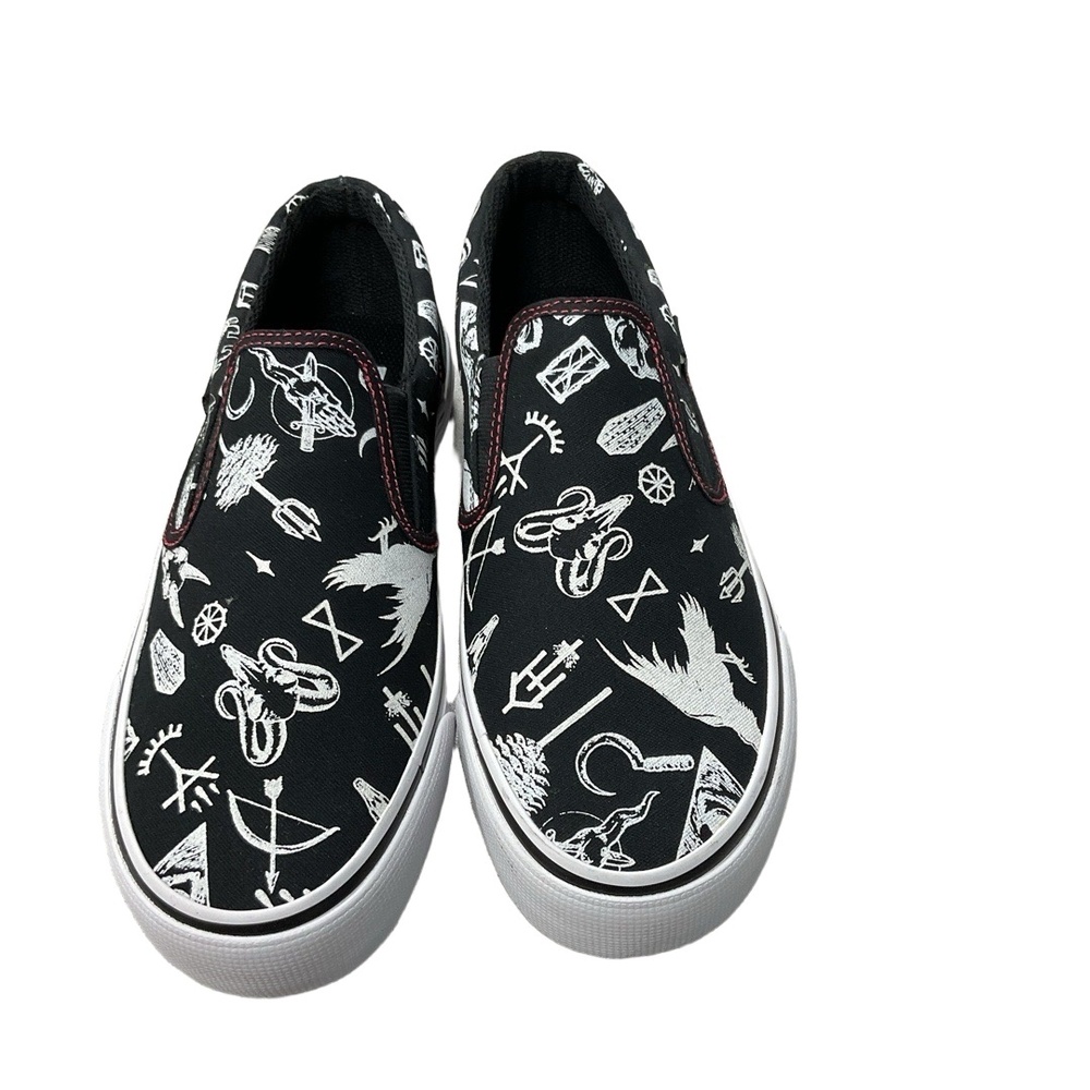 NWT DC Shoes Mens Slip On SP US 4 Black Red Occult Print